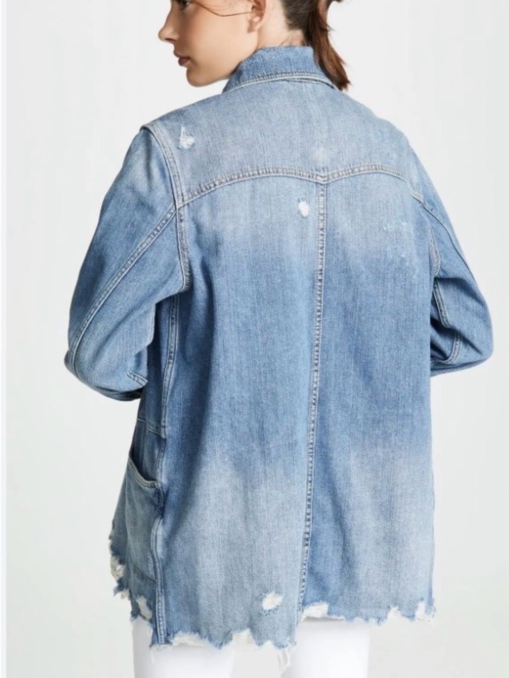 Free People Moon Child Faded Blue Distressed Denim Jacket Sz Small - Picture 6 of 13